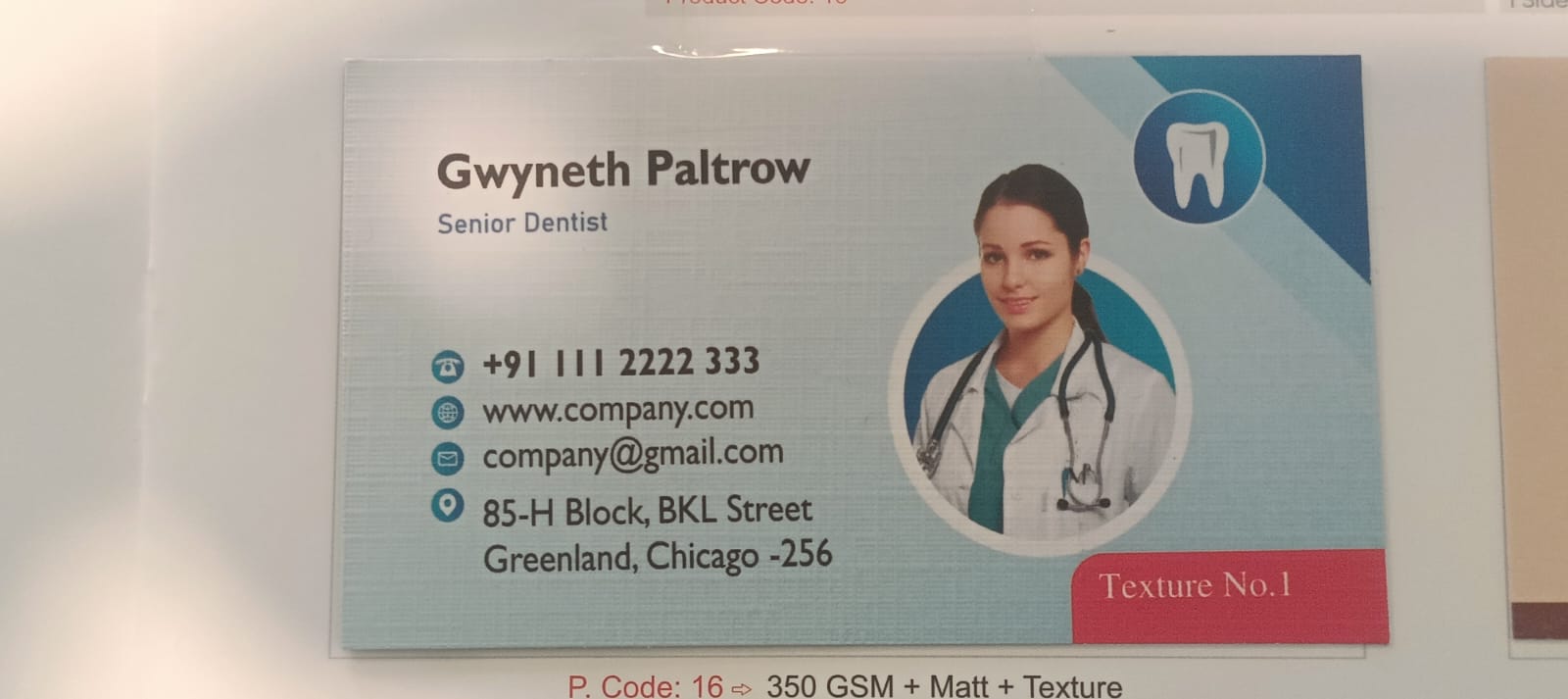 REGULAR VISITING CARDS with matt Texture min Qty.1000 Cards